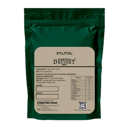 Dextro Delight xylitol E967 sweetener label with ingredient and storage details