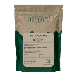 Dextro Delight beta-alanine powder label with ingredient and storage details