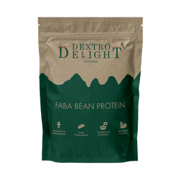 Faba bean protein in a Dextro Delight pouch, front view