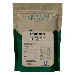 Dextro Delight citrus fibre E440a label with ingredient and storage details