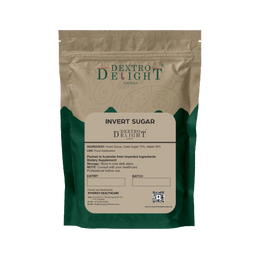 Dextro Delight invert sugar syrup label with ingredient and storage details