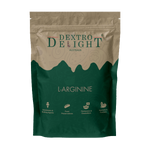L-arginine powder in a Dextro Delight pouch, front view