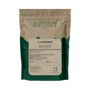 Dextro Delight L-arginine powder label with ingredient and storage details
