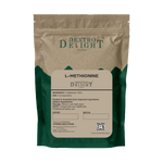 Dextro Delight L-methionine powder label with ingredient and storage details