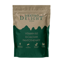 Vitamin B5 (D-calcium pantothenate) in a Dextro Delight pouch, front view