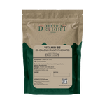 Dextro Delight vitamin B5 (D-calcium pantothenate) label with ingredient and storage details
