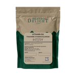Dextro Delight vitamin B1 (thiamine hydrochloride) label with ingredient and storage details