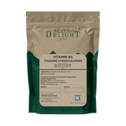 Dextro Delight vitamin B1 (thiamine hydrochloride) label with ingredient and storage details