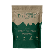 MSM (methylsulfonylmethane) powder in a Dextro Delight pouch, front view