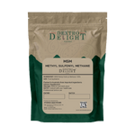 Dextro Delight MSM (methylsulfonylmethane) powder label with ingredient and storage details