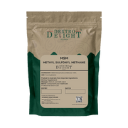 Dextro Delight MSM (methylsulfonylmethane) powder label with ingredient and storage details