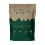 Magnesium oxide powder in a Dextro Delight pouch, front view