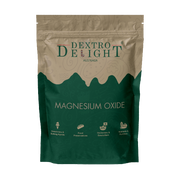 Magnesium oxide powder in a Dextro Delight pouch, front view