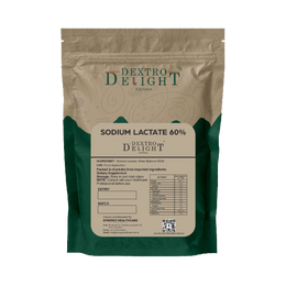 Dextro Delight sodium lactate 60% (E325) label with ingredient and storage details