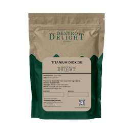 Dextro Delight titanium dioxide label with ingredient and storage details