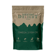 Omega-3 fish oil (EPA/DHA ethyl ester) in a Dextro Delight pouch, front view