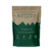 Vitamin B3 (nicotinamide / niacinamide) in a Dextro Delight pouch, front view