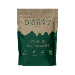 Vitamin B3 (nicotinamide / niacinamide) in a Dextro Delight pouch, front view