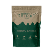 Sorbitol powder in a Dextro Delight pouch, front view