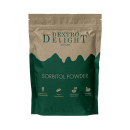 Sorbitol powder in a Dextro Delight pouch, front view