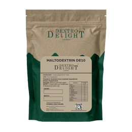 Dextro Delight maltodextrin DE 10–12 label with ingredient and storage details