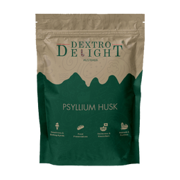 Psyllium husk 95% in a Dextro Delight pouch, front view