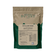 Dextro Delight psyllium husk 95% label with ingredient and storage details