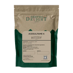 Dextro Delight acesulfame K (E950) sweetener label with ingredient and storage details