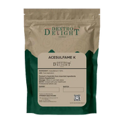 Dextro Delight acesulfame K (E950) sweetener label with ingredient and storage details