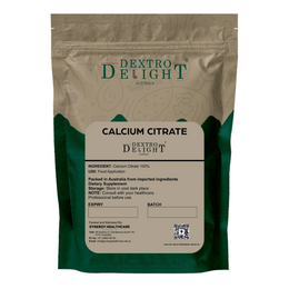 Dextro Delight calcium citrate powder (E333) label with ingredient and storage details