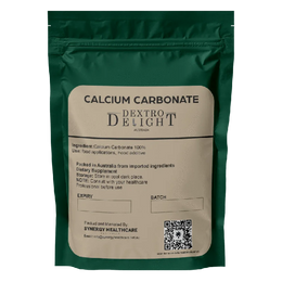 Dextro Delight calcium carbonate powder label with ingredient and storage details