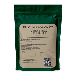 Dextro Delight calcium propionate E282 preservative label with ingredient and storage details