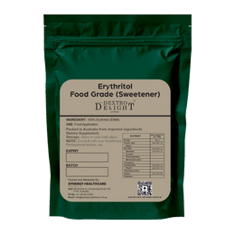 Dextro Delight erythritol E968 sweetener label with ingredient and storage details