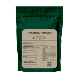 Dextro Delight maltitol powder E965 label with ingredient and storage details