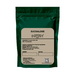 Dextro Delight sucralose sweetener label with ingredient and storage details